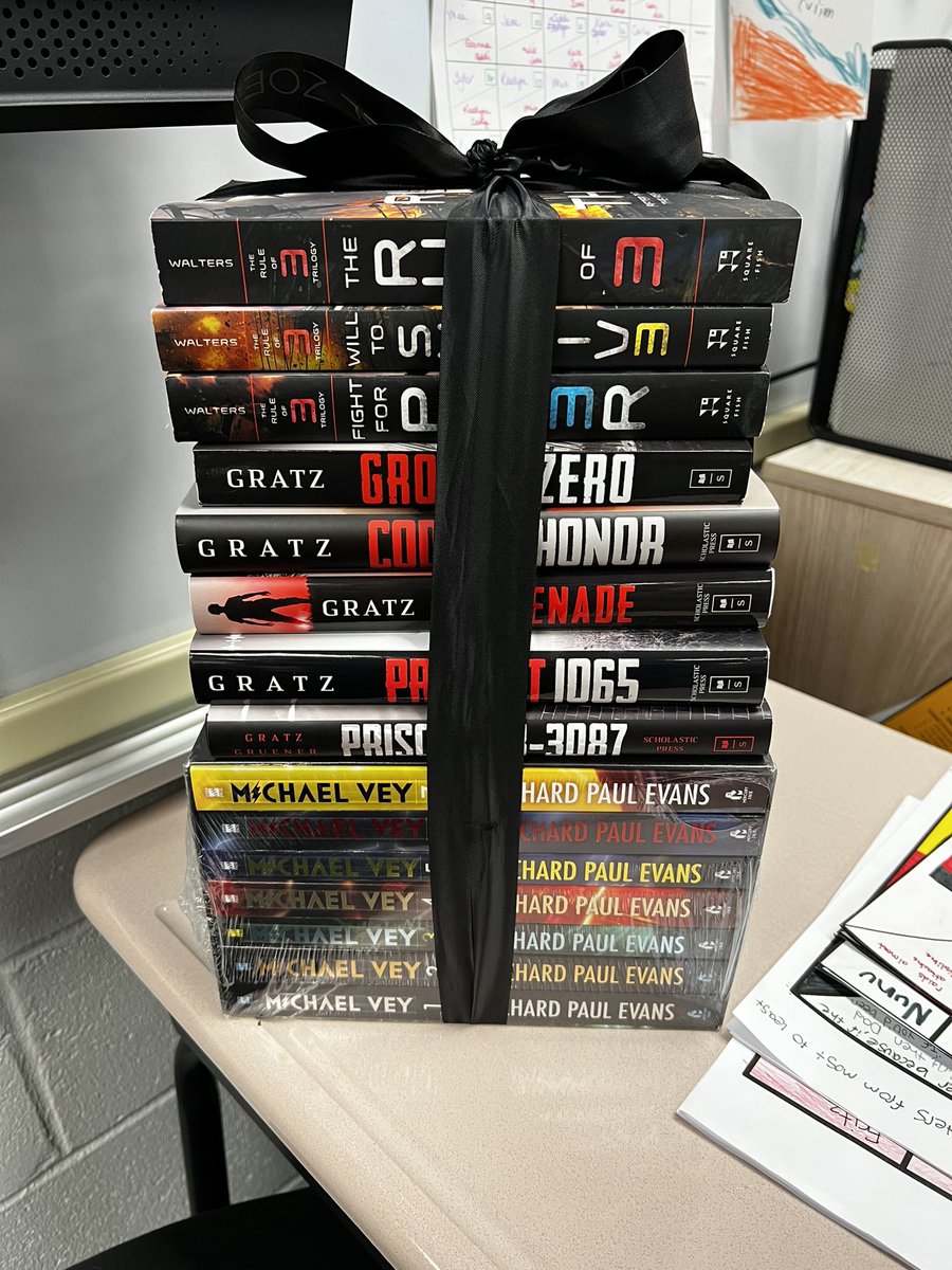 When a former student, who was a very reluctant reader, gives you a copy of every novel he read as a 6th grader, you cry and say, thanks, because you know that this is why you do what you do! I❤️reading and I’m glad to share this gift with my students. <a href="/WMSTimberwolves/">Wildwood Timberwolves</a>
