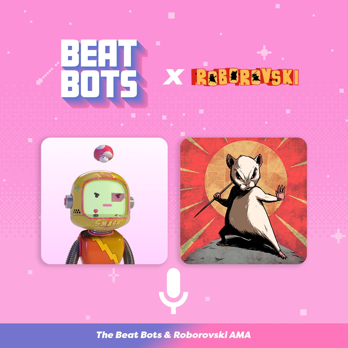 ROHamsters's tweet photo. 🐹 Roborovski x Beat Bots ⚡️AMA tomorrow at 12pm UTC at our discord! 
Come and join us!!! And they are giving 1WL for this occasion;) 
🤖Follow @RoborovskiNFT &amp; @TheBeatBots
🤖RT &amp;❤️
🤖Tag 3 frens
24H https://t.co/0pTCIpbdBp