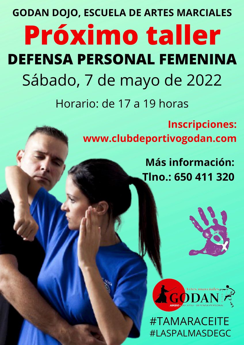 godan_dojo's tweet photo. 🟣 Defensa personal femenina.
Aún quedan plazas!! Gran oportunidad para que conozca una actividad diferente.
#LasPalmasDeGranCanaria #laspalmas #tamaraceite #Canarias #godandojo https://t.co/97uAzaKUg0