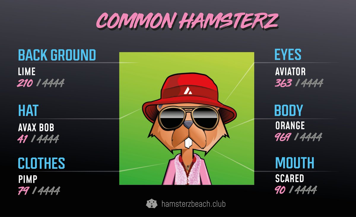 hamsterzbc's tweet image. Hey #AVAX 

Our mint is live in case you forgot it: hamsterzbeach.club

Let&apos;s talk about our hamsterz #nft ranks.
Common, Rare, Epic, Legendary.
This is not a rarity rank. 
This is our luck factor!
 
Common = 1 ticket. They got simple background!