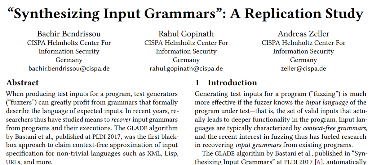 BBendrissou's tweet photo. Apparently being one of the first PL replication studies ever, we are proud to present our @PLDI 2022 work

“Synthesizing Input Grammars”: A Replication Study

Preprint now available at https://t.co/2qmiIojzcM (by @BBendrissou, @_rahulgopinath, and @AndreasZeller). Enjoy! https://t.co/lhvWHzVh1d