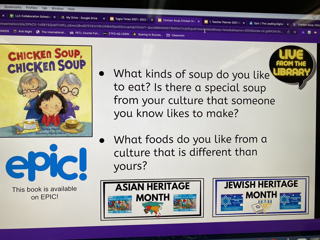 LarkspurLibLC's tweet image. Continuing to read stories that connect to #JewishHeritageMonth &amp;amp; #AsianHeritageMonth for our #LiveFromtheLibrary story time. How might we connect to each other through food and recipes? #onted @PDSB_Libraries #ONSchoolLibraries