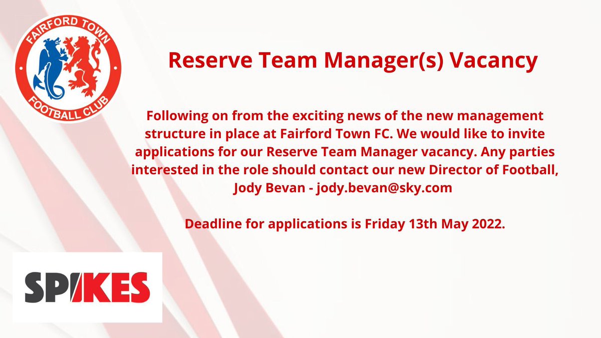 Reserve Team Manager(s) Vacancy - Deadline Friday 13th May 2022 🔴⚪️