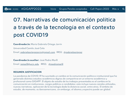 GIGAPP's tweet photo. 📌📢‼️ #lastcall #callpapers #GIGAPP2022 “Narrativas de #COMPOL comunicación política a través de la tecnología en el contexto #postCOVID19” Coord. @gabrielaortegaj @jpedromarfil @universidadcjc. [Quedan solo 5 días ¡Último días!] https://t.co/ArGJt0qxsX https://t.co/ZhXOSs6WJi