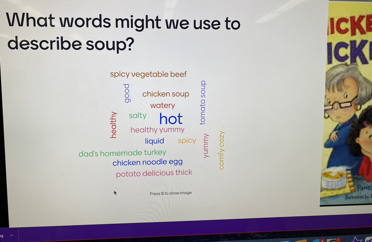LarkspurLibLC's tweet image. As a Minds On we are brainstorming words used to describe soup! #LiveFromTheLibrary