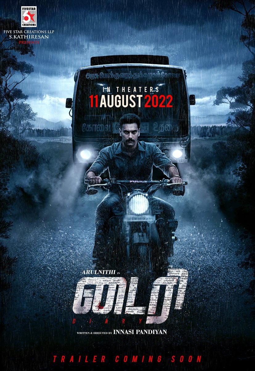 5starcreationss's tweet photo. #DIARY 📖 Movie Coming Soon to Theatres near you from 11th August 2022 🚍
#DiaryFromAugust11 

@arulnithitamil @kathiresan_offl @innasi_dir @RonYohann @AravinndSingh @5starcreationss @DoneChannel1 https://t.co/9KwjGqypBN