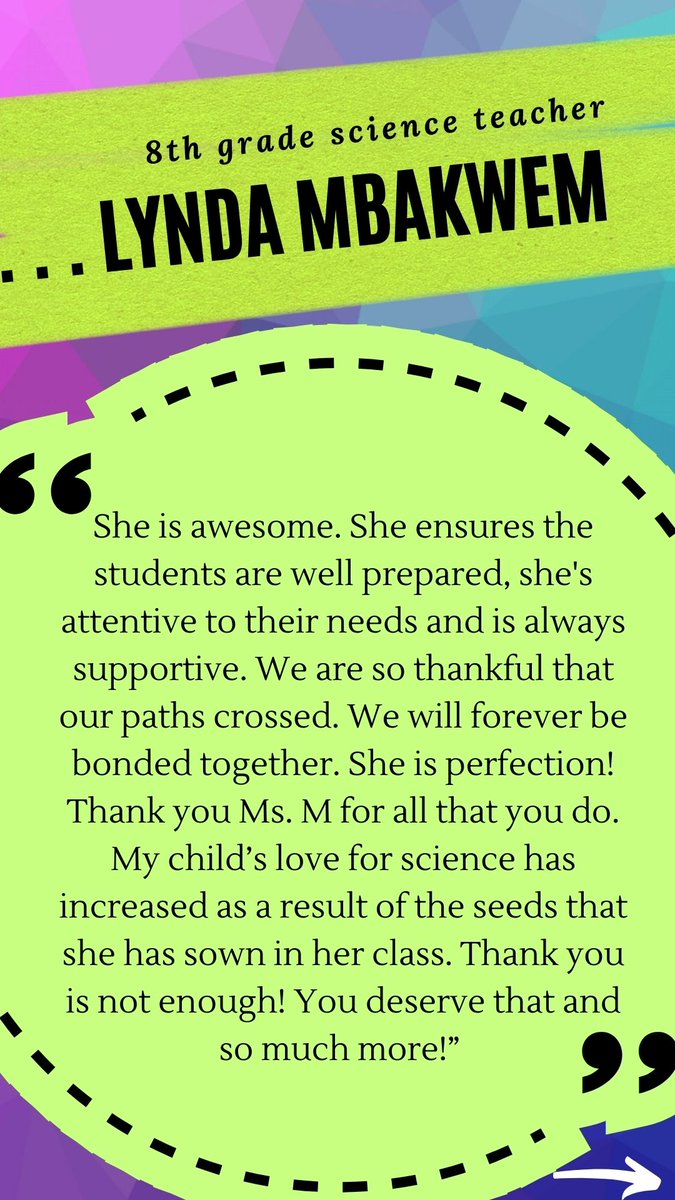 scs_ptsa's tweet image. #SCSTAW2022 #SCSTeacherShoutOuts
Lynda Mbakwem