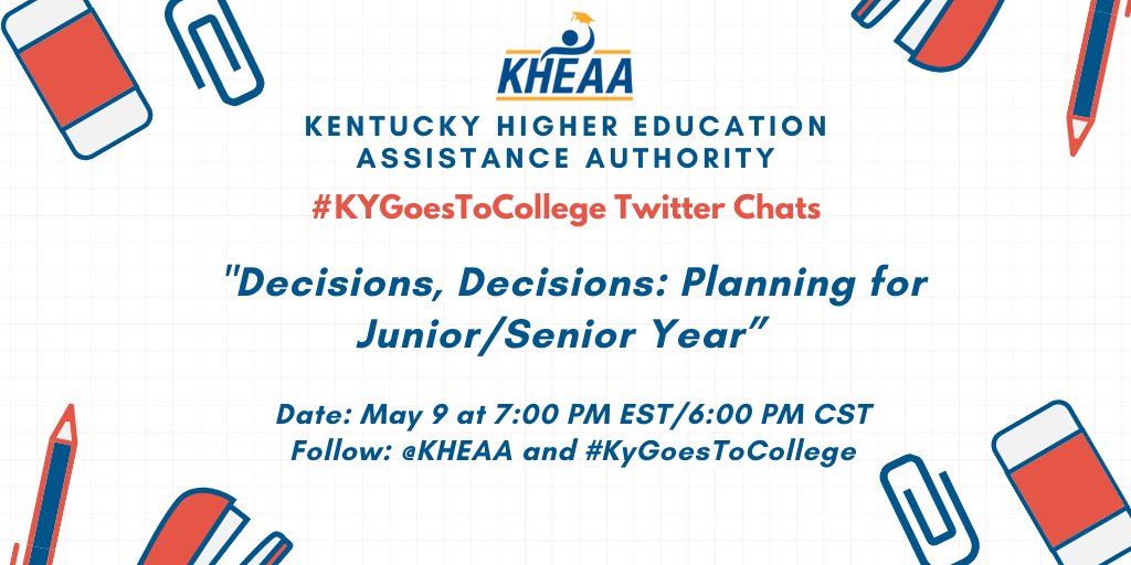 Join us next week as we chat it up about planning for your junior or senior year. Follow #KYGoesToCollege on Monday beginning at 7:00pm ET / 6:00pm CT.