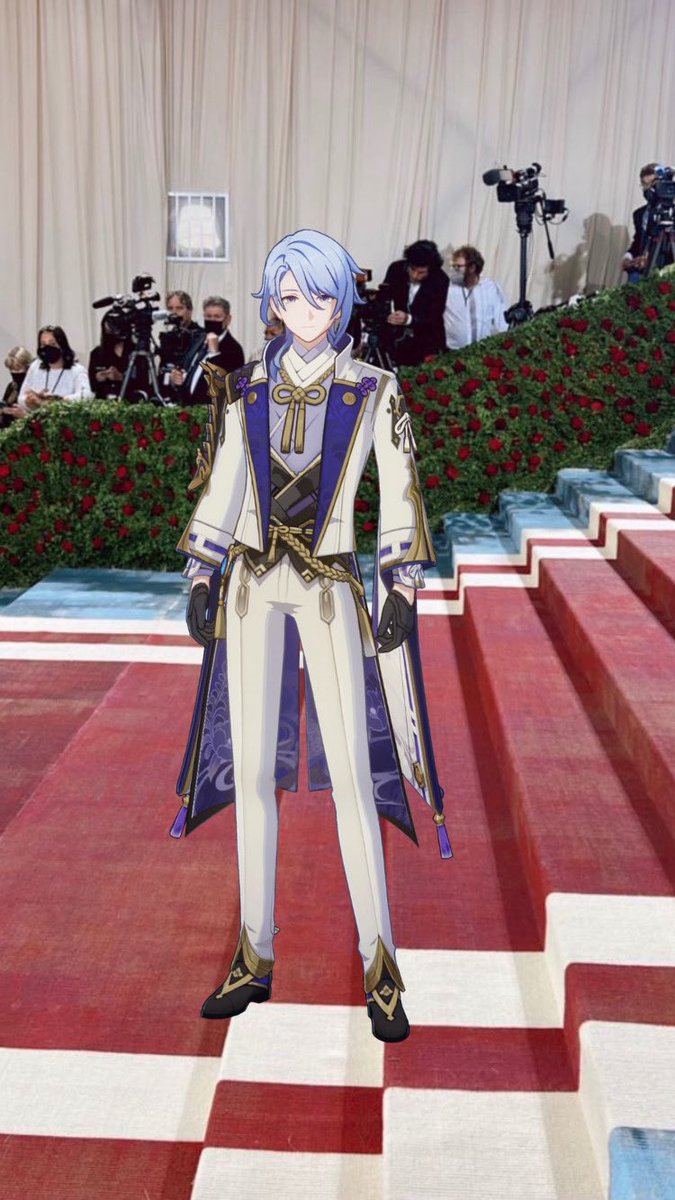 AyatoDailyyyyy's tweet photo. Lord Commissioner Kamisato Ayato has been spotted at the Met Gala red carpet!! 🌊

#MetGala #Metgala2022 https://t.co/7OtdUP02jP
