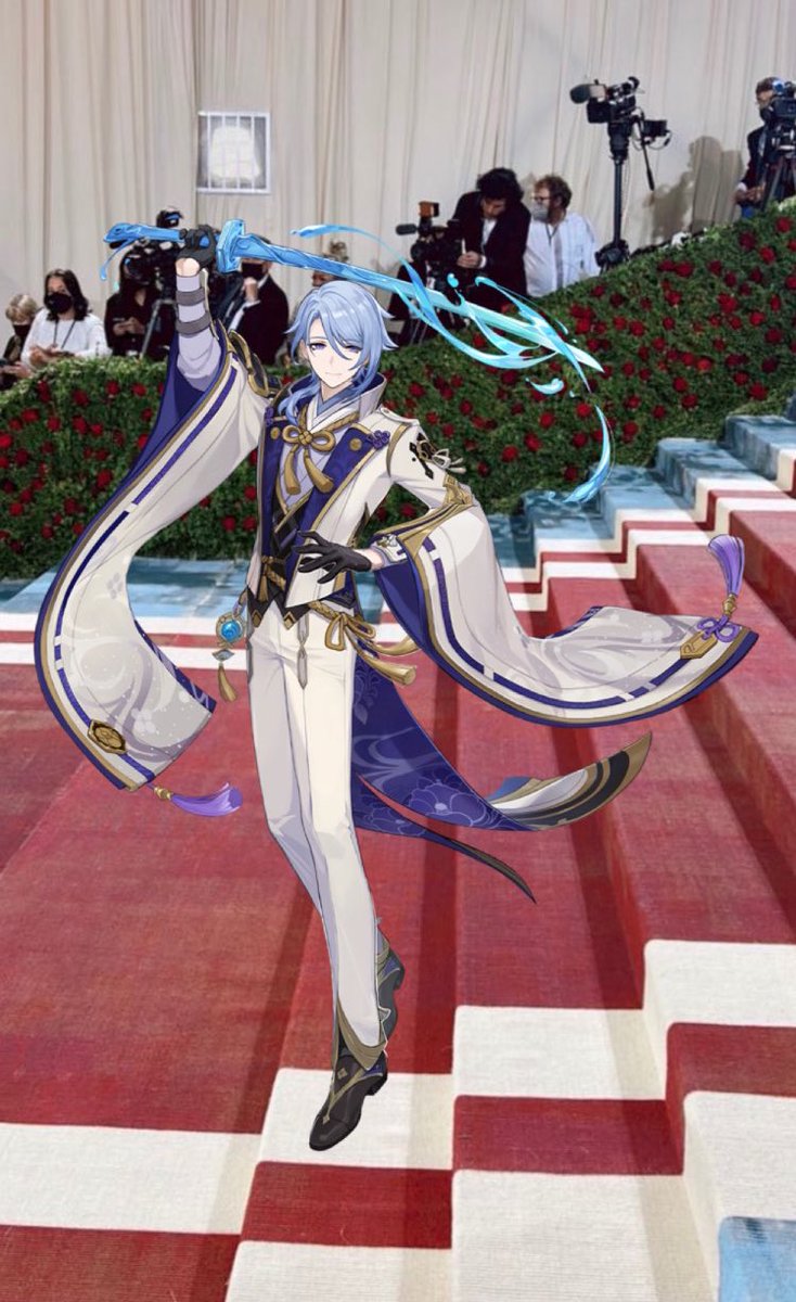 AyatoDailyyyyy's tweet photo. Lord Commissioner Kamisato Ayato has been spotted at the Met Gala red carpet!! 🌊

#MetGala #Metgala2022 https://t.co/7OtdUP02jP