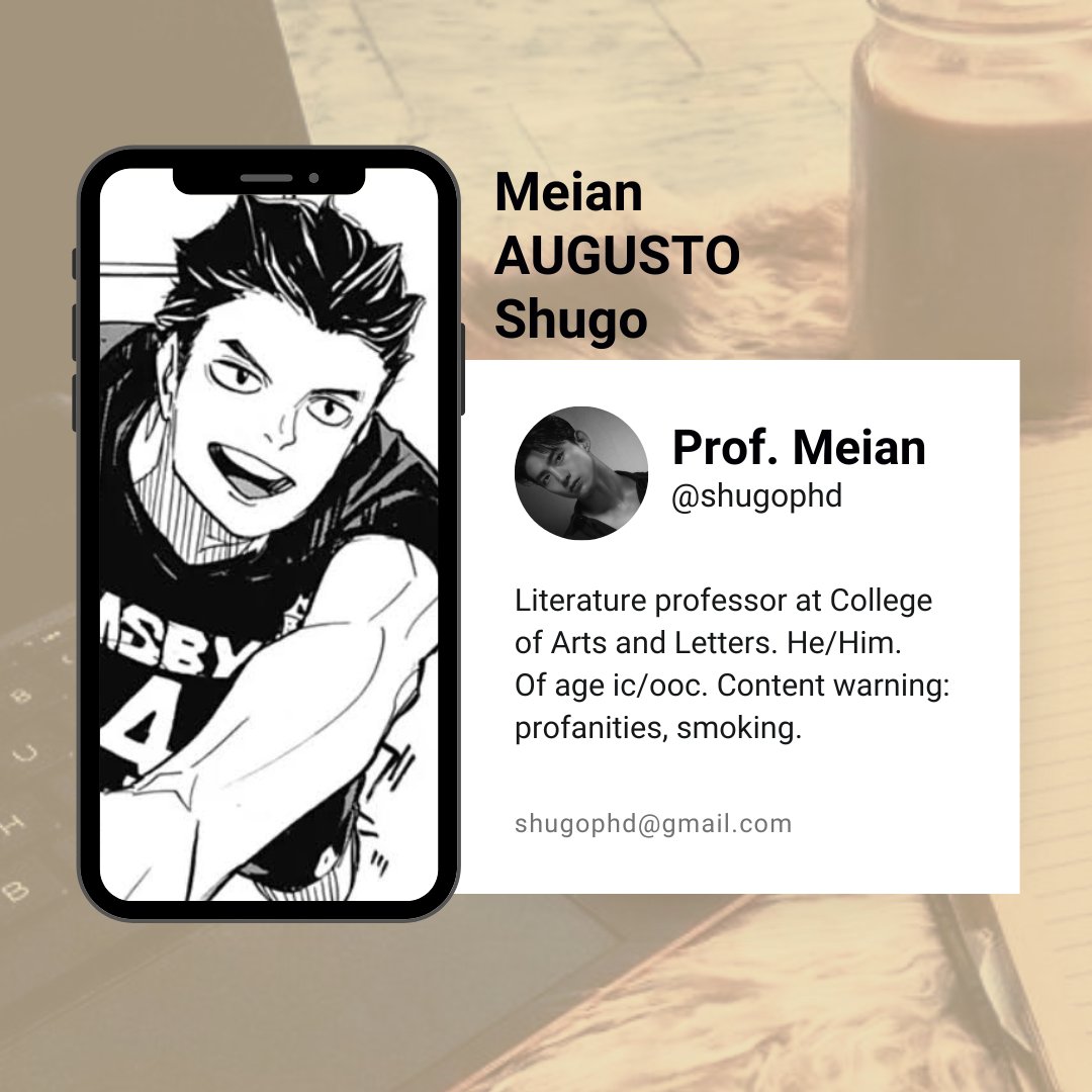 ⠀⠀
͏ ⠀⠀ 
        
        Meian        'Augusto'        Shugo
        L i t e r a t u r e   P r o f e s s o r
        rebranded | not  new  to  #hqrp
        like &amp; rts are much appreciated
͏         
͏ ⠀ ⠀
⠀