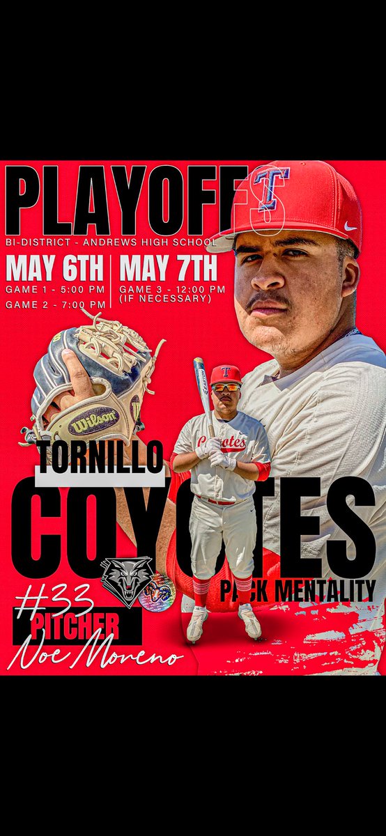 Tornillo Baseball (@tornillobaseba1) on Twitter photo 🚨 PLAYOFF SERIES ALERT 🚨
Tornillo Coyotes
vs.
Lamesa Tornadoes
COME OUT AND SUPPORT YOUR COYOTES!!! 💯🔥
Edit by: <a href="/editsfromprime/">Primetime Edits</a> 💯🔥
#PackMentality #PackMakingHistory <a href="/Fchavezeptimes/">Felix Chavez</a> <a href="/EPSports915/">Borderland Sports</a> <a href="/CoachMartinezE4/">Cesar Esteban Martinez</a> <a href="/CoachFlores25/">Coach Flores</a> 🚨 PLAYOFF SERIES ALERT 🚨
Tornillo Coyotes
vs.
Lamesa Tornadoes
COME OUT AND SUPPORT YOUR COYOTES!!! 💯🔥
Edit by: <a href="/editsfromprime/">Primetime Edits</a> 💯🔥
#PackMentality #PackMakingHistory <a href="/Fchavezeptimes/">Felix Chavez</a> <a href="/EPSports915/">Borderland Sports</a> <a href="/CoachMartinezE4/">Cesar Esteban Martinez</a> <a href="/CoachFlores25/">Coach Flores</a>