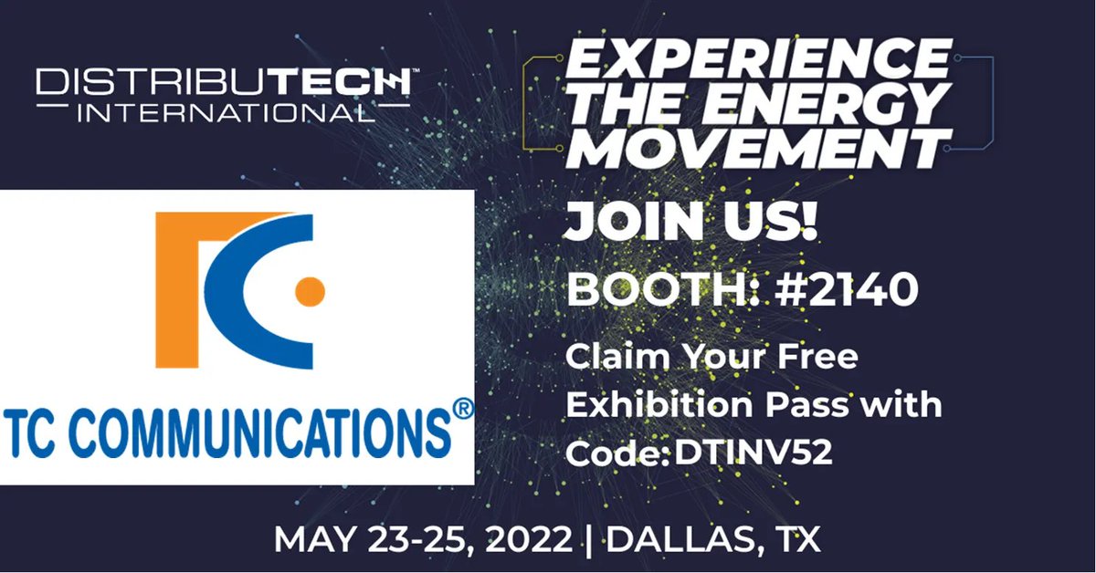 TCcomm's tweet photo. TC Communications solutions enable #utilities to preserve legacy devices, while providing a single platform for network agnostic backhaul. Be our guest at #distributech22 with this free exhibit hall registration code. It is not too late to register free and visit Booth #2140. https://t.co/XHIARnk8in