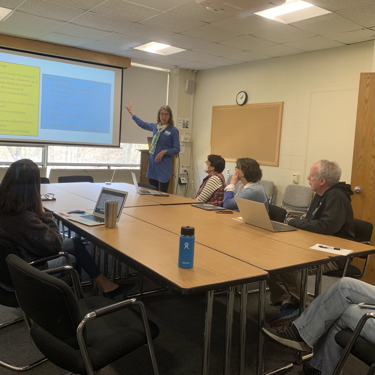 oceanobserv's tweet photo. Education Specialist Annette Brickley gave a workshop to the MA Marine Educators 46th Annual Meeting on Sat. 30 April @WHOI She presented about @NES_LTER Data Jam & many opportunities for students to use @NES_LTER and OOI data. @NSF #nsffunded, @WHOI, #MAScienceTeach https://t.co/UMNCUHpFoK