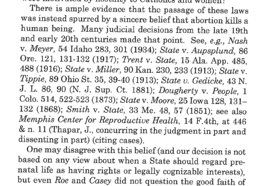 It talks about fetuses being people as a matter of ancient law (teeing up idea that fetuses are constitutionally PROTECTED – no abortion anywhere as matter of conlaw.) And its arguments undermine all of SCOTUS’s gay rights and contraception decisions.