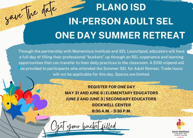 PISD SEL (@pisd_sel) on Twitter photo Come join us for an in-person Adult SEL One Day Summer Retreat! We have two dates available for elementary and two dates for secondary. Spaces are limited, so sign up in Powerschool today! We can't wait to see you! <a href="/sbradleyonfire/">Sharon Bradley</a> <a href="/MsSongDotCom/">Clair Song</a> <a href="/PrincipalEwing/">Steven Ewing</a> <a href="/courtneygober/">Courtney Gober</a> Come join us for an in-person Adult SEL One Day Summer Retreat! We have two dates available for elementary and two dates for secondary. Spaces are limited, so sign up in Powerschool today! We can't wait to see you! <a href="/sbradleyonfire/">Sharon Bradley</a> <a href="/MsSongDotCom/">Clair Song</a> <a href="/PrincipalEwing/">Steven Ewing</a> <a href="/courtneygober/">Courtney Gober</a>