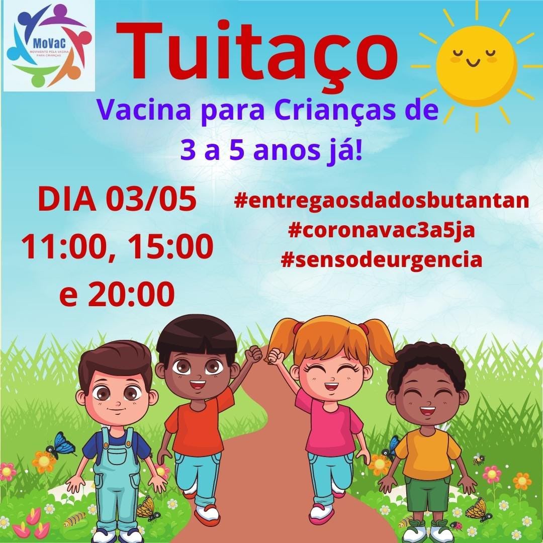💉A demora na aprovação da Coronavac 3-5 anos é INACEITÁVEL.💉

‼️URGENTE‼️ <a href="/butantanoficial/">Instituto Butantan</a> entregar informações disponíveis / <a href="/anvisa_oficial/">Anvisa</a> aprovar a vacina.

Cada dia sem proteção é um tempo q não volta...

#entregaosdadosbutantan #coronavac3a5ja  #sensodeurgencia