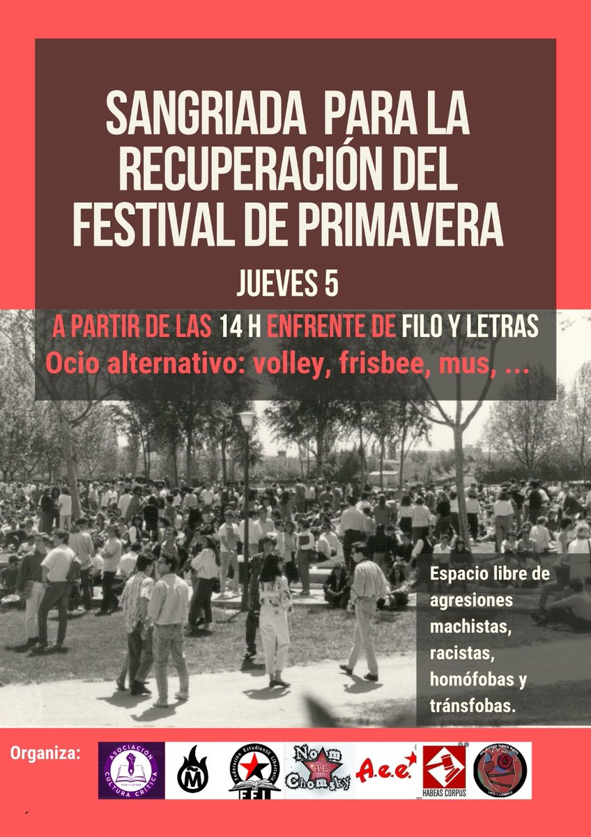 📢SANGRIADA este jueves 5 en la UAM📢
Recuperamos el Festival de Primavera!!!!🌸🔥