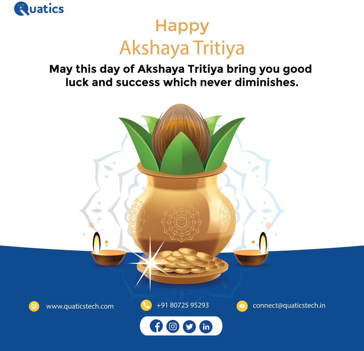 Start something new on this #Akshaya Tritiya!🤗.
We are here to help you!
DM for Free consultation
Call - +91 80725 95293
Website - quaticstech.com
Email - connect@quaticstech.in 
#webdevelopment #appdevelopment #softwaredevelopment #cloudcomputing #cloudprogramming