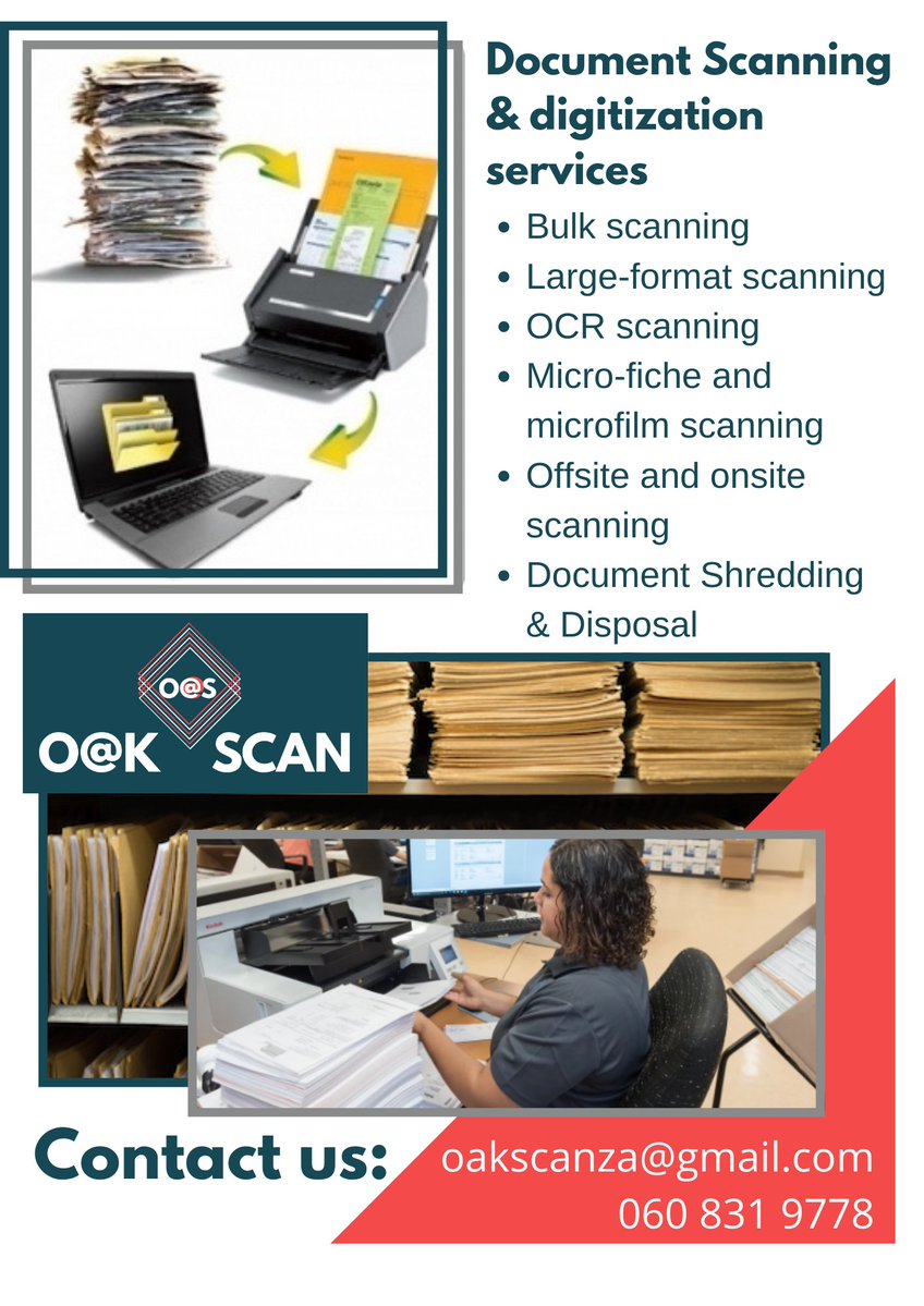 🚨🚨WE DO DOCUMENT SCANNING🚨🚨

We service areas in Gauteng

📲 060-831-9778
💻 oakscanza@gmail.com
🖱️ ourbees.co.za/oakscan

OakScanZA | <a href="/the_smme/">The SMME COUNCIL</a> 
<a href="/WeBuySA1/">WeBuySA</a>    
<a href="/ClickMzansi/">ClickMzansi</a> 
Document Scanning Services
<a href="/bizkasiapp/">BizKasi App</a>
<a href="/Local_BuysZA_/">Local Buys</a> 
#AskAMan 
#JoburgEnterprises