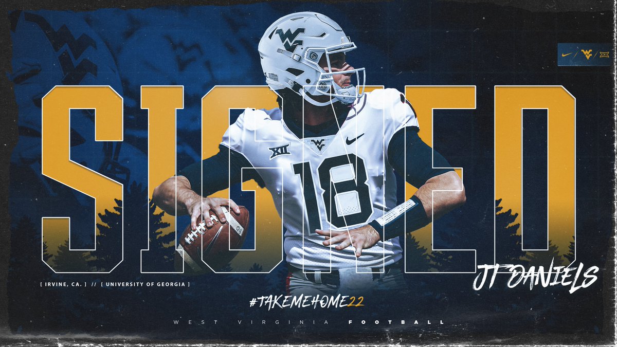 WVUfootball's tweet photo. Welcome to #AlmostHeaven, @jtdaniels06!

➡️ https://t.co/JlvkbYq3Y7

#TakeMeHome22 https://t.co/Phf19Q18xL