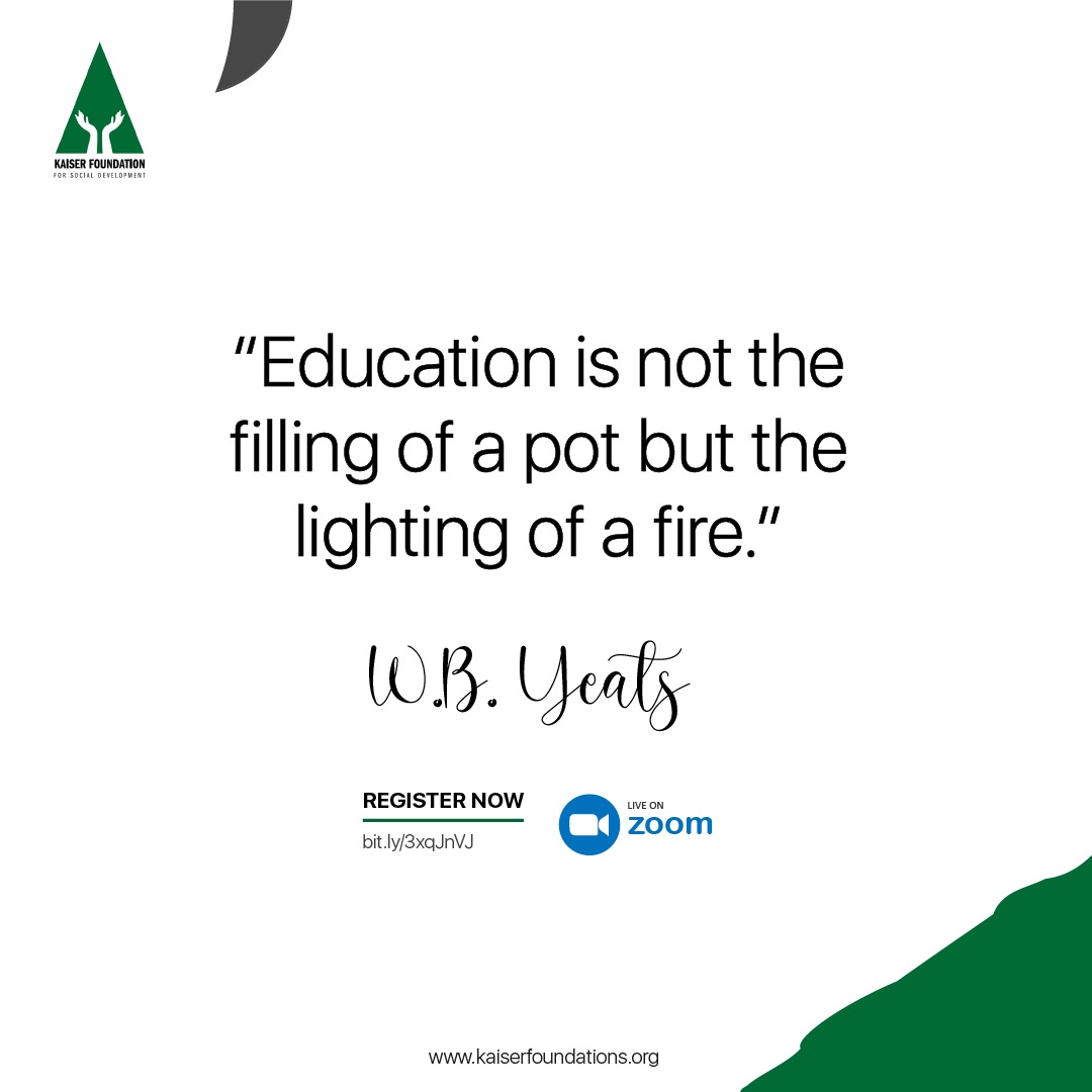 kaiserfsd's tweet photo. " Education is not the filling of a pot but the lighting of a fire".
- W.B Yeats
#KaiserFoundationForSocialDevelopment #KFSD #KFSDSoftSkillsTraining #NGO #FreeSoftSkillsTraining #EducationandKnowledge #CareerManagement #NegotiationSkills #LifeLongLearningSkills #EthicsandMorals https://t.co/XgezgCwGTv