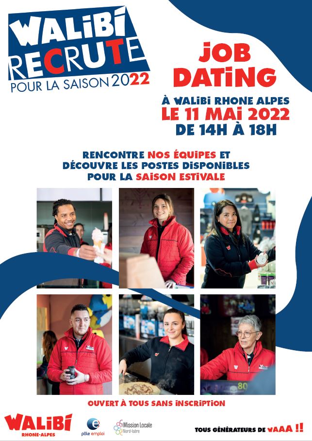 Opération Jobdating avec Walibi Rhône-Alpes, pole Emploi et la Mission Locale le 11/05 prochain