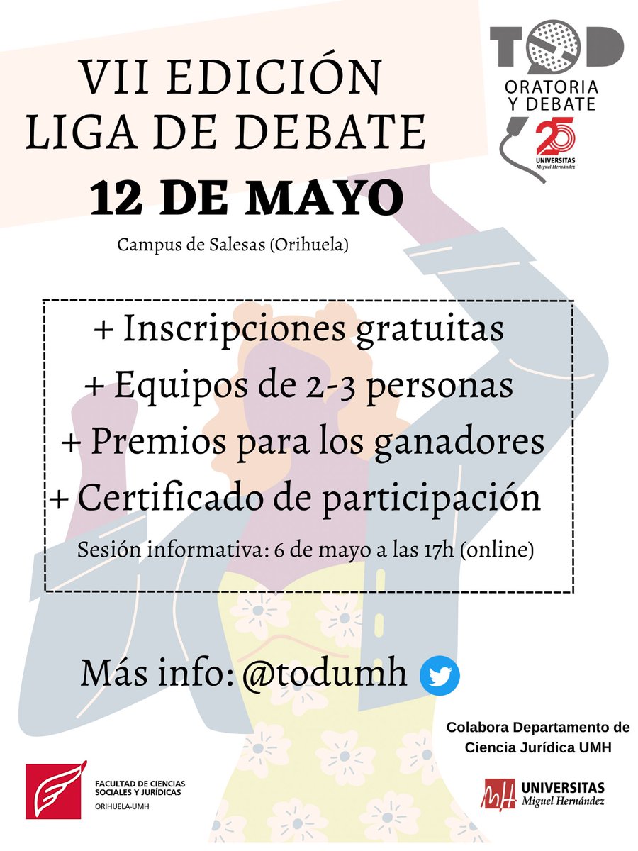 Terminamos nuestro #TODUMH con la tradicional liga de debate, todavía estás a tiempo de inscribirte: docs.google.com/forms/d/e/1FAI…

Sesión informativa de la liga: viernes 6 a las 17h por Google Meet 🗣✍️