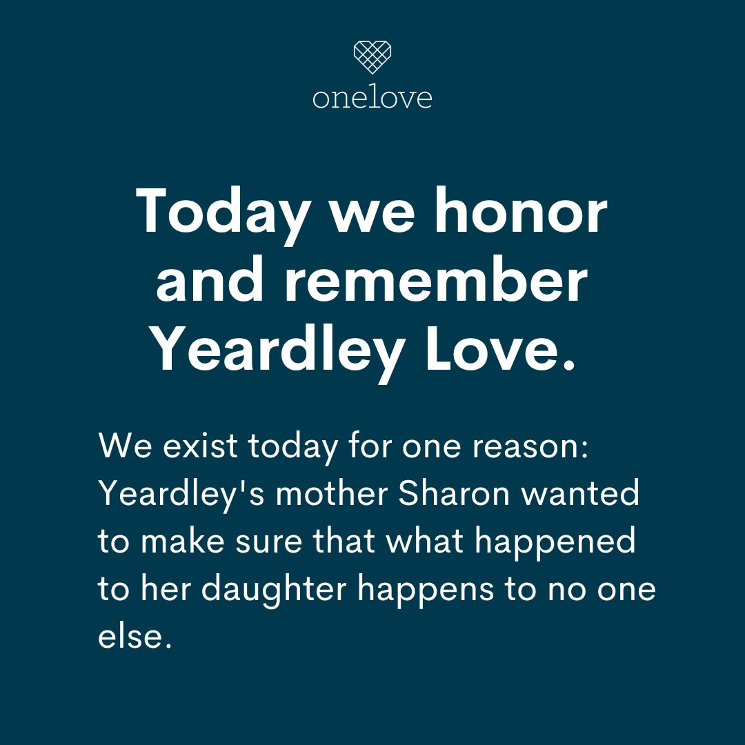 Join1Love's tweet photo. May 3rd is the day we honor Yeardley Love, a young woman who lost her life to relationship abuse weeks shy of her college graduation. We exist today for one reason: Yeardley's mother Sharon wanted to make sure that what happened to her daughter happens to no one else. https://t.co/0QSPxqE82i