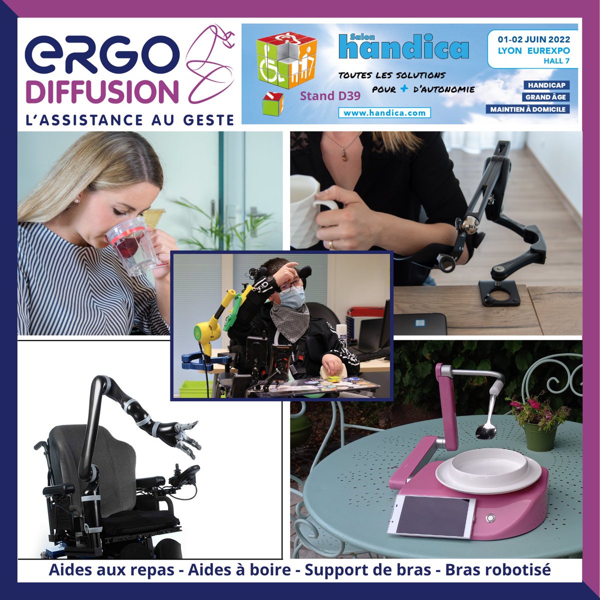 ERGO-DIFFUSION (@ergodiffusion) on Twitter photo Retrouvez-nous au salon Handica les 1 et 2 juin à Lyon! Venez tester nos solutions d'aides au repas, à boire, de supports de bras ainsi que le bras robotisé Jaco!#Handica2022 #handicap #autonomie #aidetechnique
@Orthopuslab <a href="/KinovaRobotics/">Kinova</a> <a href="/ArmonProducts/">Armon Products</a> <a href="/OLDNeater/">Neater Solutions</a> @iuvasmedical Retrouvez-nous au salon Handica les 1 et 2 juin à Lyon! Venez tester nos solutions d'aides au repas, à boire, de supports de bras ainsi que le bras robotisé Jaco!#Handica2022 #handicap #autonomie #aidetechnique
@Orthopuslab <a href="/KinovaRobotics/">Kinova</a> <a href="/ArmonProducts/">Armon Products</a> <a href="/OLDNeater/">Neater Solutions</a> @iuvasmedical