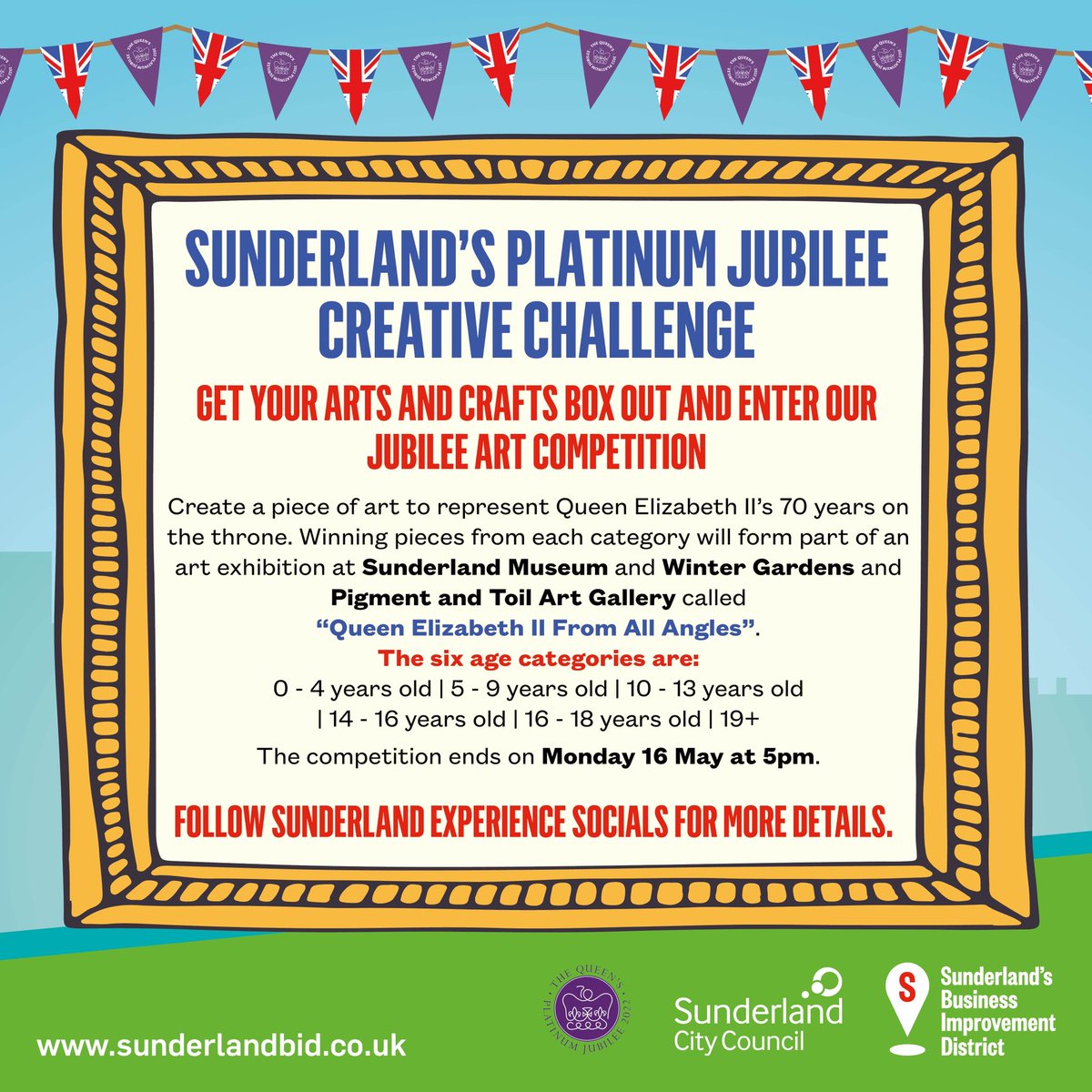 Together for Children (@tfcsunderland) on Twitter photo Are you feeling creative? 🎨🖌 <a href="/SunderlandBID/">Sunderland BID</a> has launched an exciting citywide Platinum Jubilee Creative Challenge for Sunderland residents in celebration of the Queen’s 70 year reign. Are you feeling creative? 🎨🖌 <a href="/SunderlandBID/">Sunderland BID</a> has launched an exciting citywide Platinum Jubilee Creative Challenge for Sunderland residents in celebration of the Queen’s 70 year reign.