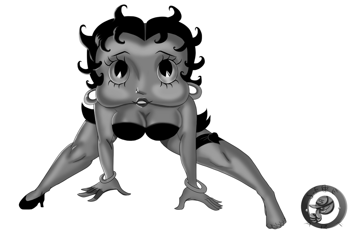 SFW Betty Boop image. Color version and Black and White version. NSFW version (including a few futa versions) available over on my patreon. #BettyBoop #fanart  Patreon.com/sfoeart