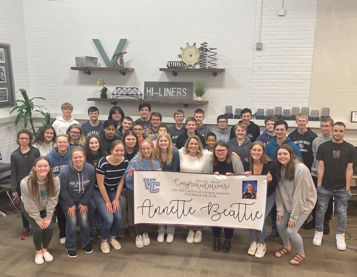 Congratulations to our VCPS Teacher of the Year, Mrs. Annette Beattie! She is such an amazing Technology Education teacher and leader in our school district. Annette helps learning come alive for our students and is an outstanding representative of CTE education in North Dakota.
