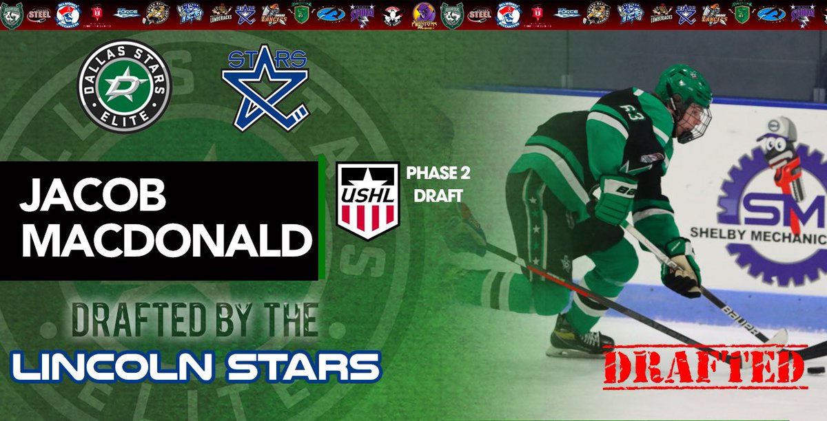 DSEHC's tweet photo. Congratulations to 18U forward Jacob “JMac” MacDonald on being selected in the USHL draft by the the @LincolnStars!💚🖤

#GoStarsElite #elitedna #GreenHelmets https://t.co/jIXeeF8ANy