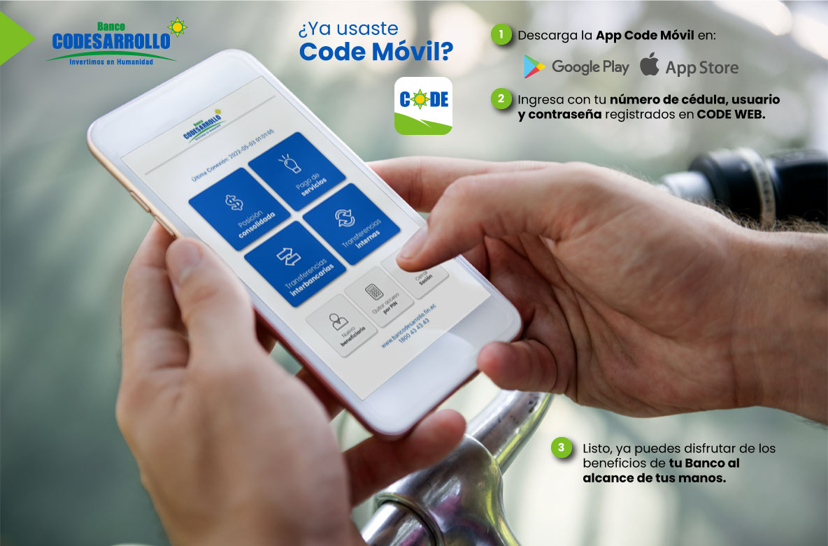 BanCodesarrollo's tweet image. 📲 #CodeMóvil Tu Banco al alcance de tus manos.

Realiza:
✅ Transferencias
✅ Pago de servicios
✅ Pago de tarjetas de crédito
✅ Consultas y más

Descarga la App disponible en:
👉 App Store: apple.co/3hmILbd
👉 Google Play: bit.ly/3mu3BWe