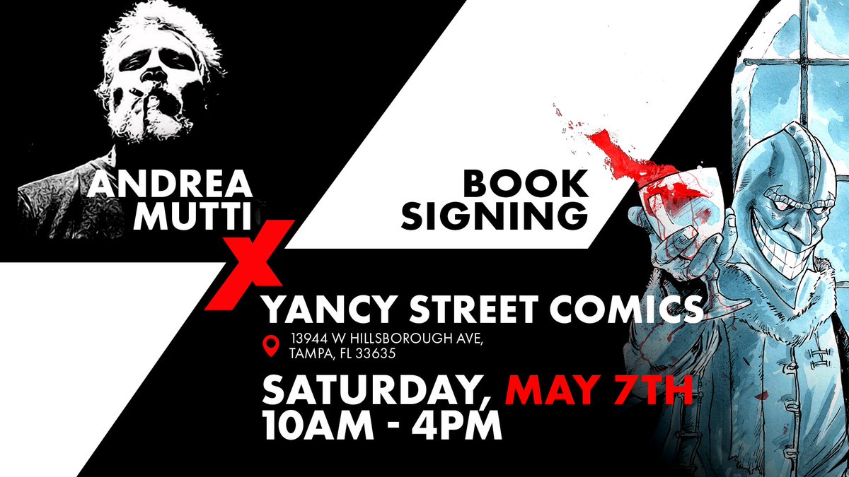 MadCaveStudios's tweet photo. Free Comic Book Day returns this Saturday!

This year, we've teamed up with our friends at @YancyStSouth to celebrate FCBD with a signing by the artist of our special Nottingham FCBD issue, @andreamutti9! 
Check out the deets below--now, with updated address! https://t.co/RVbyMDSDO4