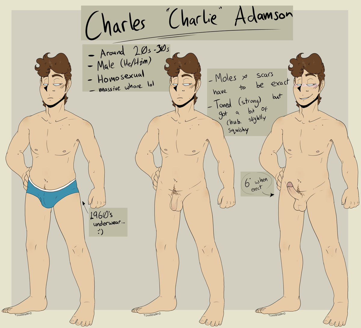 xictoc_'s tweet photo. NSFW ref sheet for Charlie, one of the main ocs on my brain atm lmao. 1960s boiiiii

#nsfwref #nsfwart #nsfw #gaynsfw #refsheet #ocdesign #nsfwoc https://t.co/PddAQrQkNf