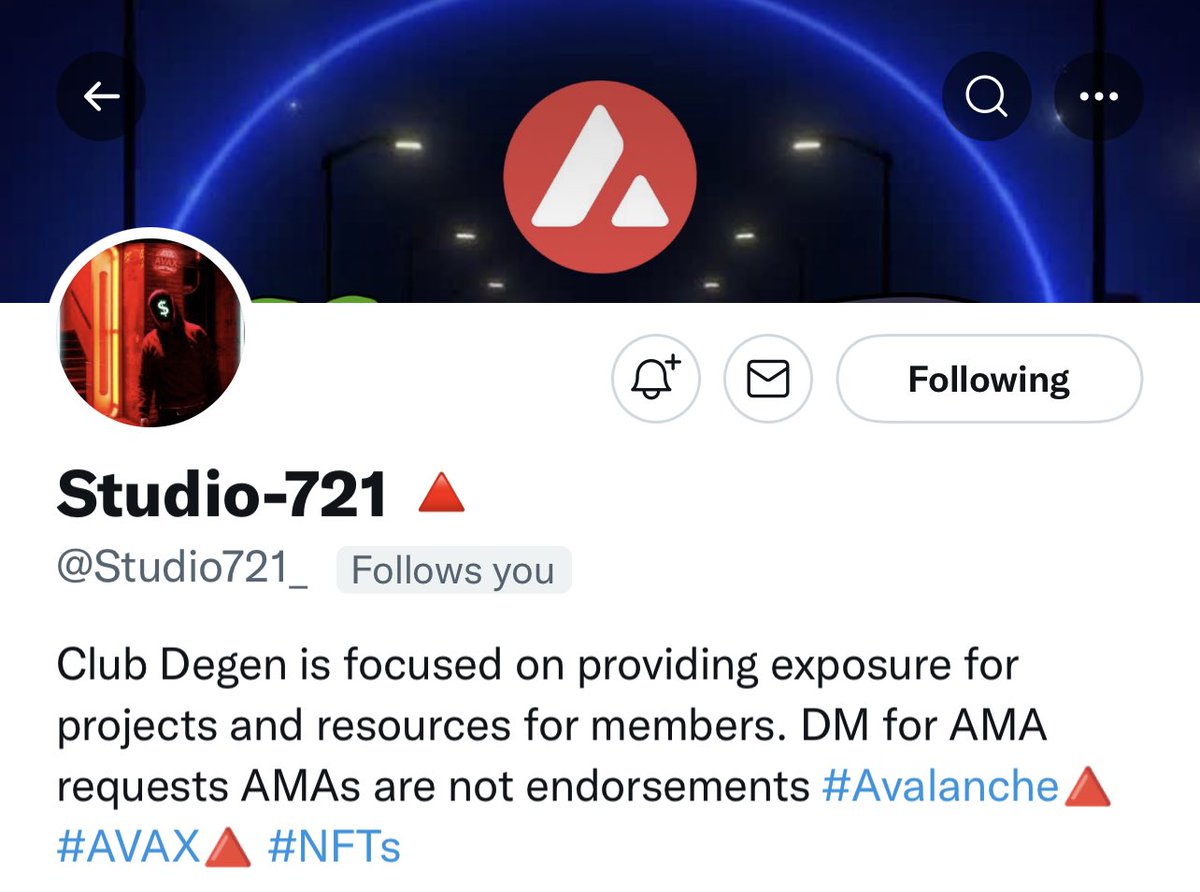 For those not aware AVAX Club Degen has rebranded to @Studio721_. They are always pumping out great content and the community is full of great people! If you’re not following, do yourself a favor and start now! Get in the discord too!