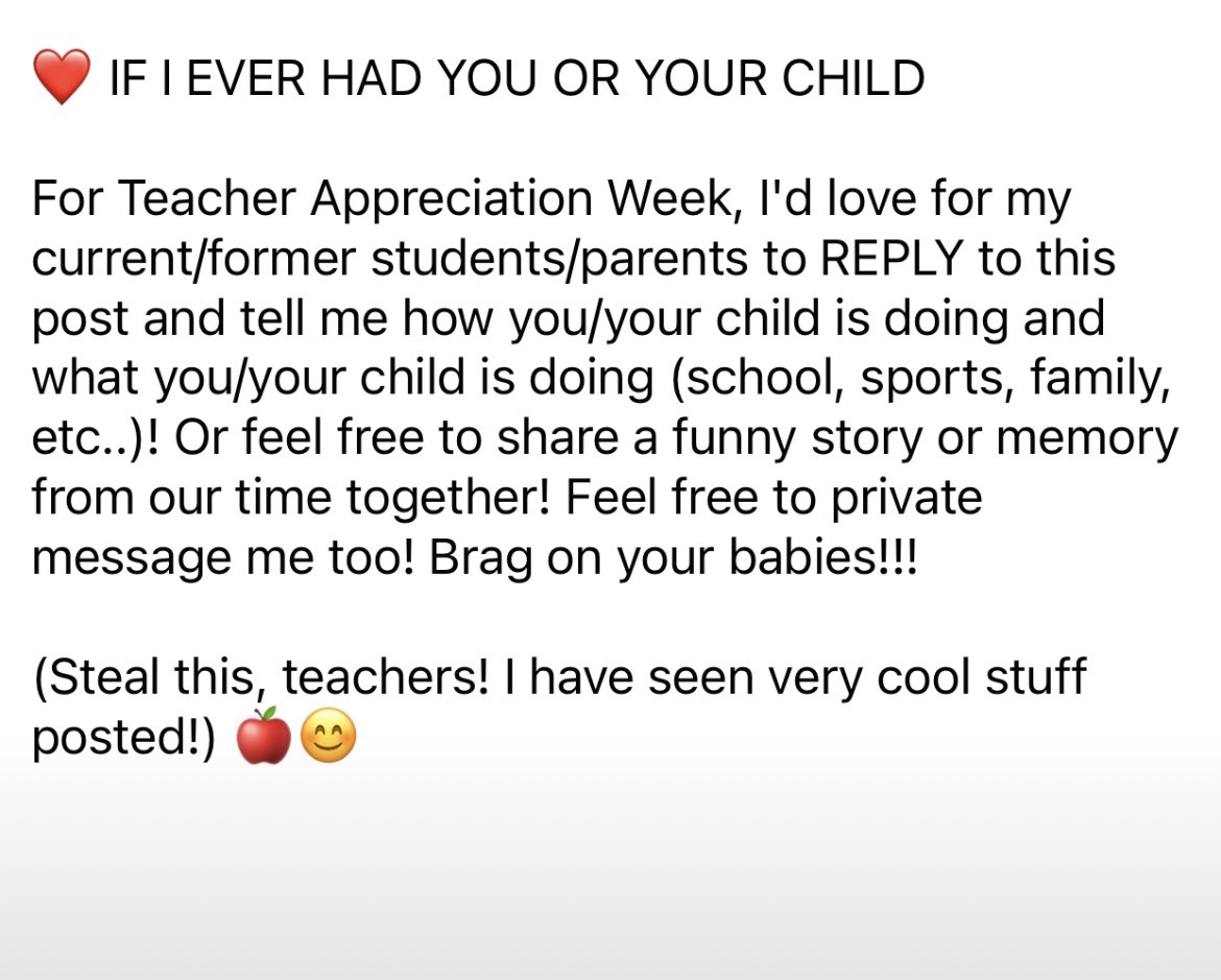 kellyco191's tweet photo. FORMER STUDENTS AND PARENTS OF FORMERS STUDENTS…if you have a spare minute I would love to hear from you and any stories you want to share 💗 It’s been a tough couple of weeks so it would definitely brighten my spirits 💗 https://t.co/gqjMZmF7ur