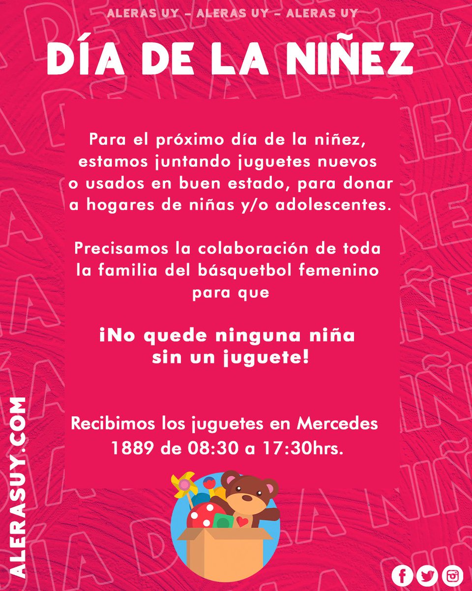 CAMPAÑA SOLIDARIA 🧸

Porque ninguna niña merece pasar el día de la niñez sin recibir un juguete es que largamos esta campaña solidaria 🤜🏼🤛🏼

📢 También nos ayudan difundiendo esta publicación.