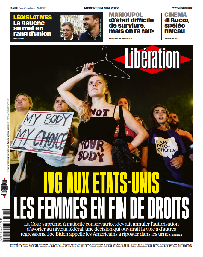 A la une de <a href="/libe/">Libération</a> ce mercredi : 

🟡 #IVG aux Etats-Unis : les femmes en fin de droits

journal.liberation.fr
#RoeVWade #avortement