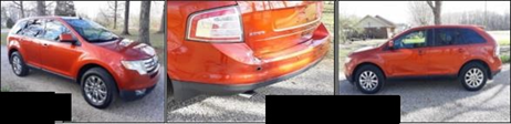 three images of orange ford edge