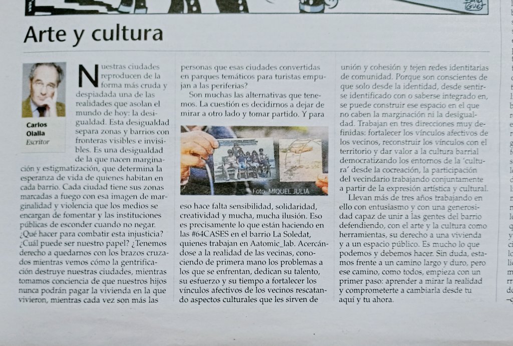 AATOMIC_LAB's tweet photo. Agradecer a @carlosolalla1 la visibilidad del proyecto para acompañar las resistencias afectivas de #64cases, en la Soledat, constante por su carácter fronterizo y marginal, falta de recursos económicos y sociales y la desocupación, que indican un alto riesgo de exclusión social https://t.co/GJzQbRAa2A