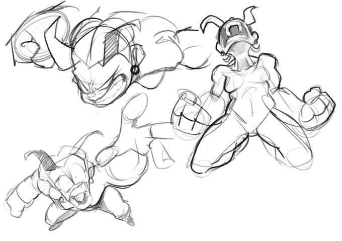 Warmup sketches of my kaiju street fighter OC Grrrly 