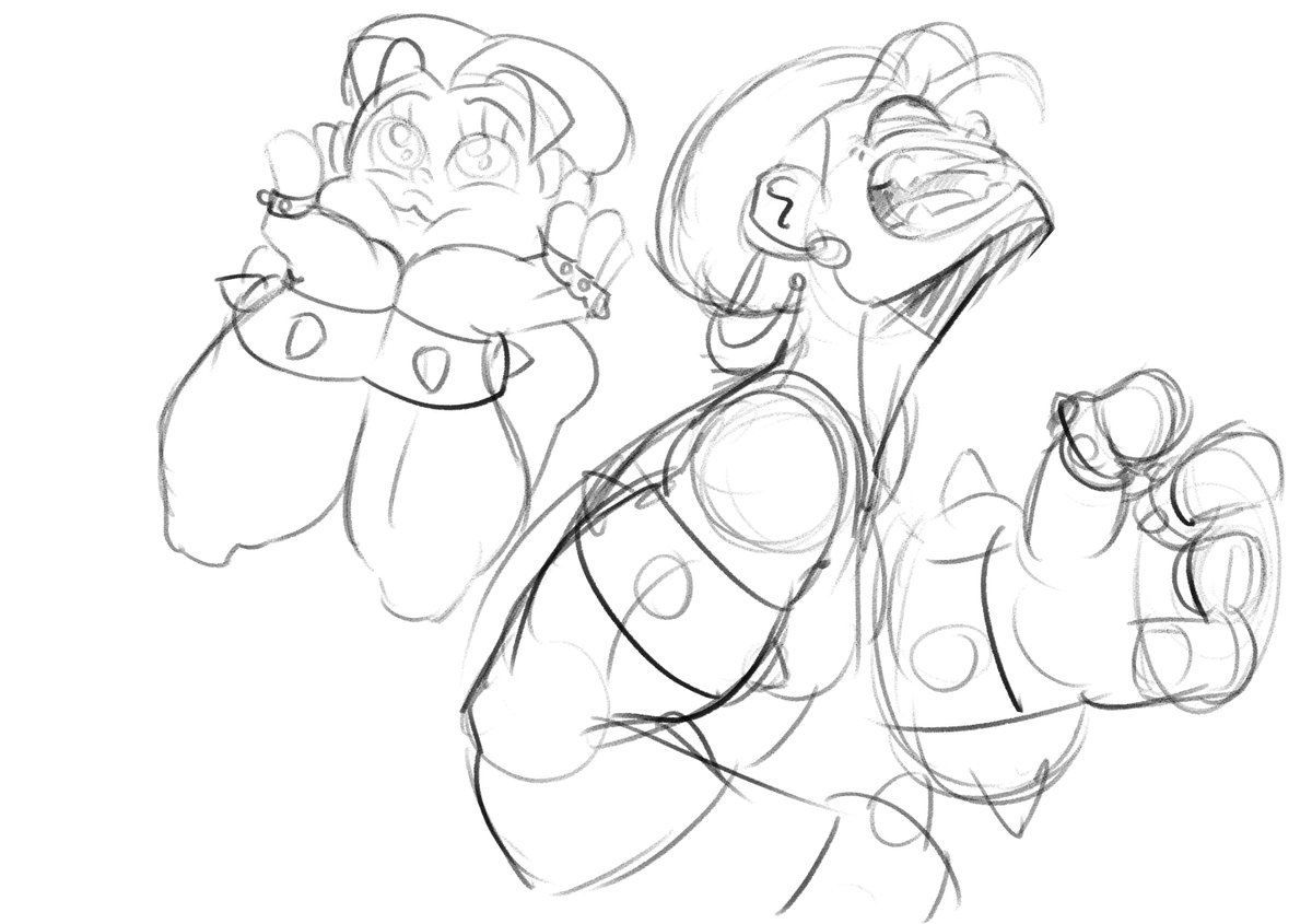 Warmup sketches of my kaiju street fighter OC Grrrly 