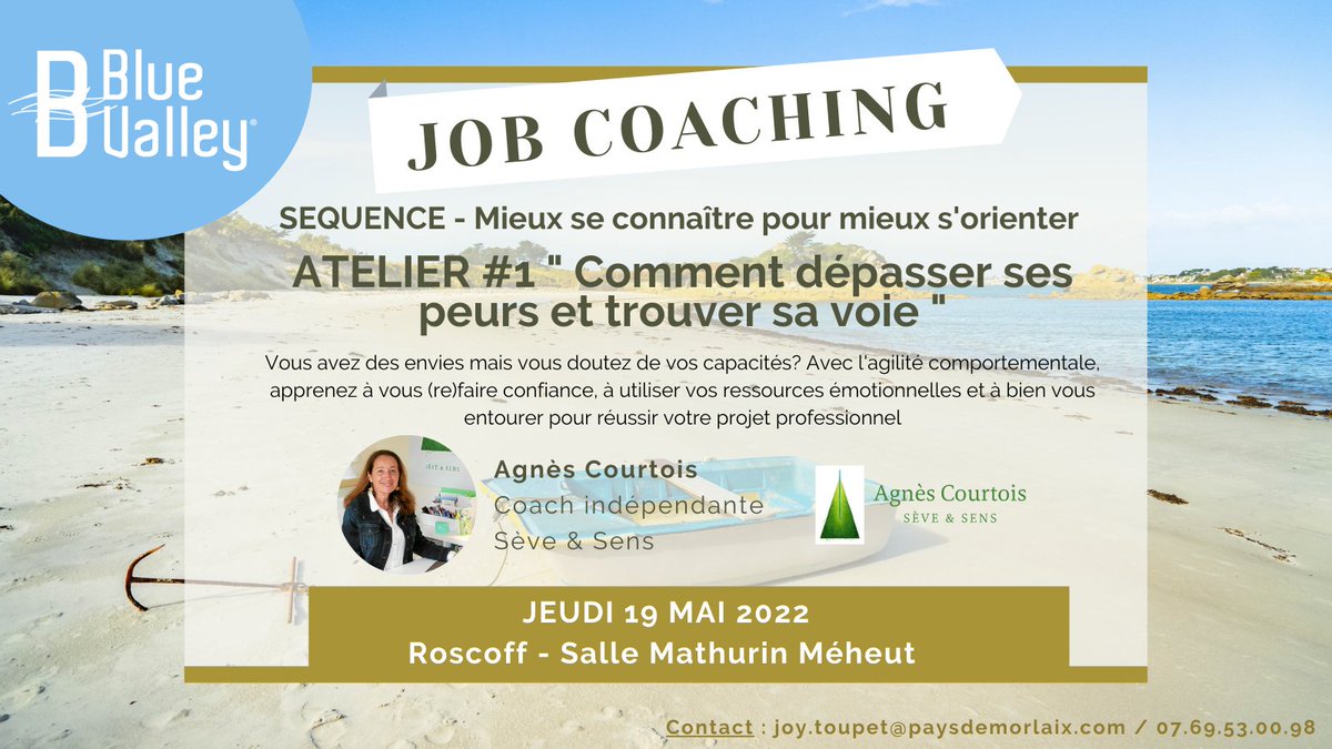 🍀La journée #JobCoaching à Roscoff le 19 mai vous donnera la chance de "Dépasser vos peurs et trouver votre voie" lors de l'atelier animé par #SèveEtSens! 👌Ouvert à tous: étudiant, demandeur d'emploi, en reconversion, etc. Inscription ➡️forms.gle/iCSz287s449EZj…
