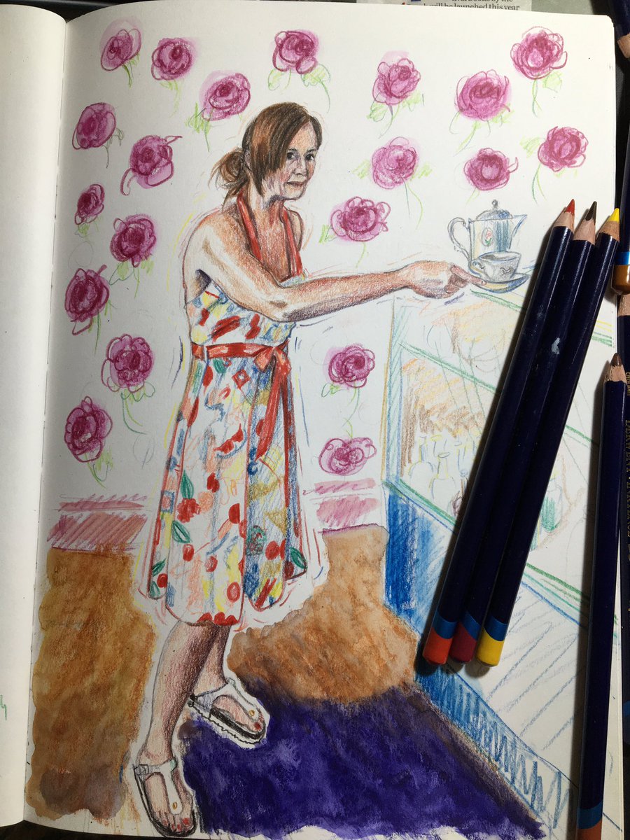 MorleyLass92's tweet image. Tuesday sketch of the lady who runs @justgrandvt in Leeds just up from Lords’ barbering who I sketched t’other day. If you haven’t been to the Just Grand tearoom, you are missing a treat! #GrandArcadeLeeds #Grandarcade #Leeds #sketchbook #derwentpencils