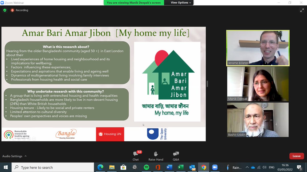 TheDICEProject1's tweet photo. Amar Bari Amar Jibon (My home my life) project exploring the experiences of people from the Bangladeshi community of housing and living in their communities @HousingLIN @BanglaHousing @OpenUniversity https://t.co/oEpeFCNA2c