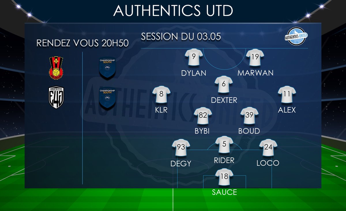 Bonsoir , 
On continue la semaine avec 2 matchs <a href="/VPGEurope/">Virtual Pro Gaming | Europe</a> <a href="/OfficialVPG/">Virtual Pro Gaming</a> .

21h45🆚<a href="/nkcelik/">Nogometni klub Čelik</a> 
22h15🆚@E4GMavericks  

A suivre sur notre chaine : twitch.tv/authentics_utd

Voici la compo et bon match à tous .