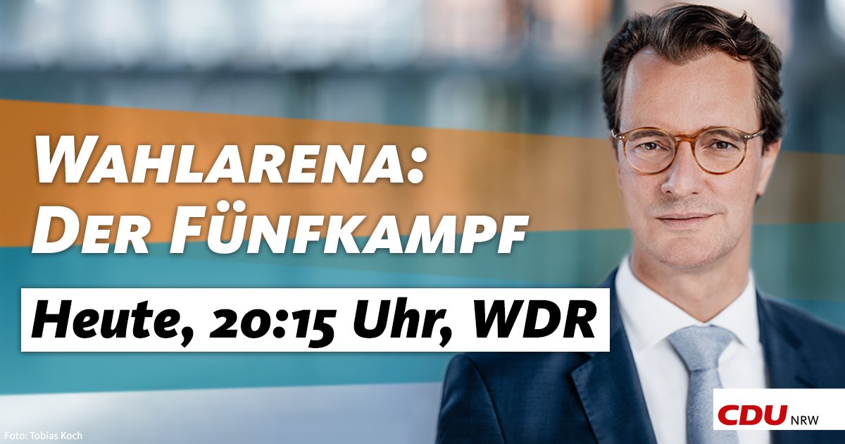 Wahlarena: Der Fünfkampf. 
Schaltet ein und unterstützt unseren Spitzenkandidaten <a href="/HendrikWuest/">Hendrik Wüst</a> bei der #Wahlarena zur Landtagswahl! Heute, 20:15 Uhr, live im WDR.